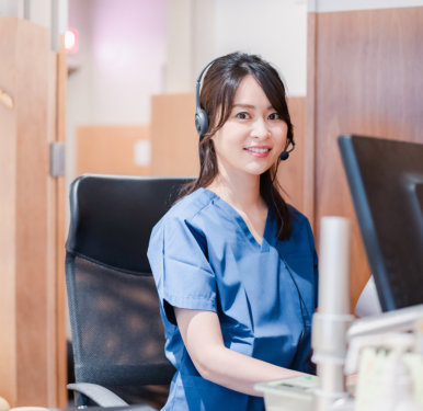 nurse wearing headphone
